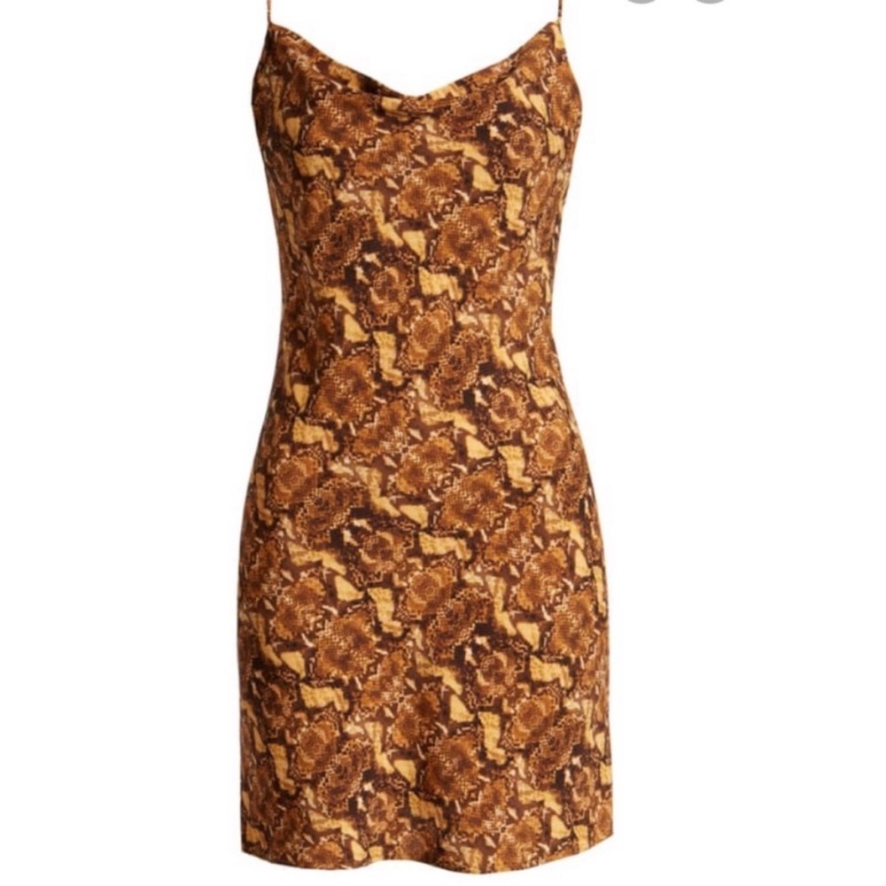 J.O.A Python Print Cowl Neck Minidress In Tan Python XL - Picture 2 of 6